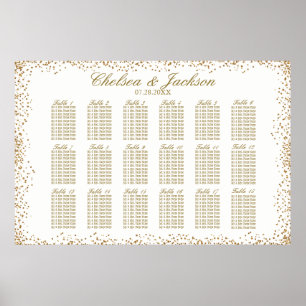 Guld Konfetti och vitt - 18 sittdiagram Poster