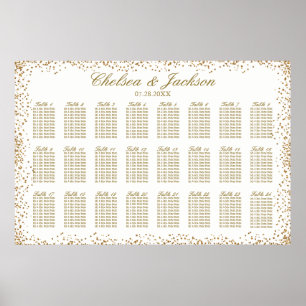 Guld-konfetti och vitt - 24 sittdiagram poster