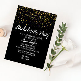 Guld Konfetti på Black Bachelorette Party Inbjudningar