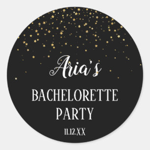 Guld Konfetti på Black Bachelorette Party Runt Klistermärke