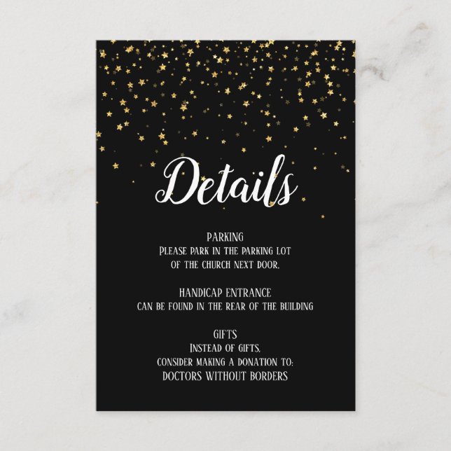 Guld-konfetti på det svarta födelsedagskortet tilläggskort (Framsida)