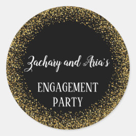 Guld-konfetti på förseglingar med svart Förlovning Runt Klistermärke