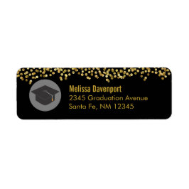 Guld Konfetti på svart med Studentmössa Returadress Etikett