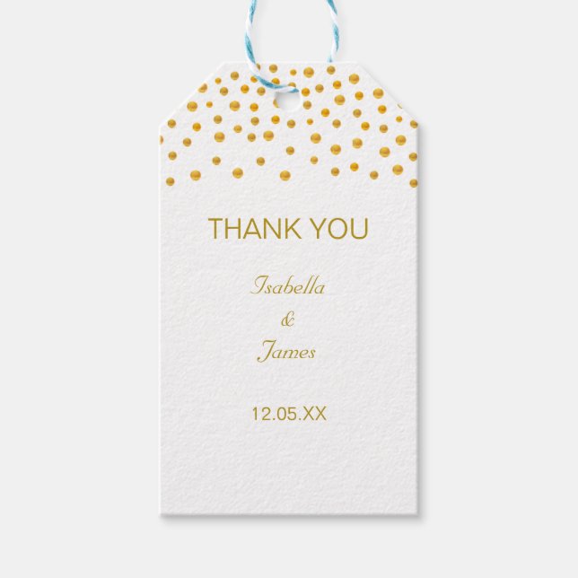 Guld-konfetti på svartvitt presentetikett (Framsidan)