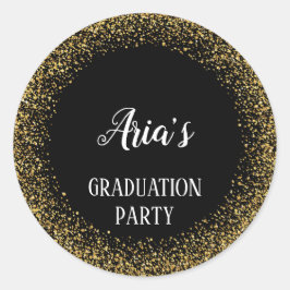 Guld-konfetti på ytterförseglingar av svart Studen Runt Klistermärke