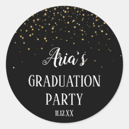 Guld-konfetti på ytterförseglingar av svart Studen Runt Klistermärke