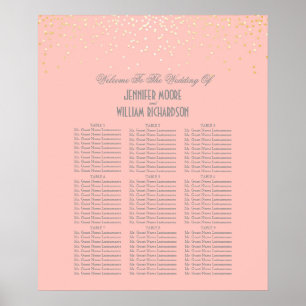 Guld-konfetti-punkter Rosa Bröllop-sätesdiagram Poster