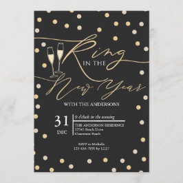 Guld Konfetti Ring in the New Year Fest Inbjudningar