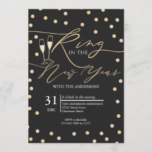 Guld Konfetti Ring in the New Year Fest Inbjudningar