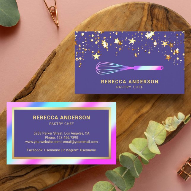 Guld Konfetti Rosa Lila Morotslock Tårta Konditor  Visitkort (Skapare uppladdad)