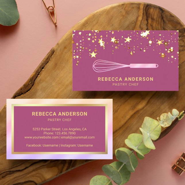 Guld Konfetti Rosa Viska Konditor Bageri Visitkort (Skapare uppladdad)