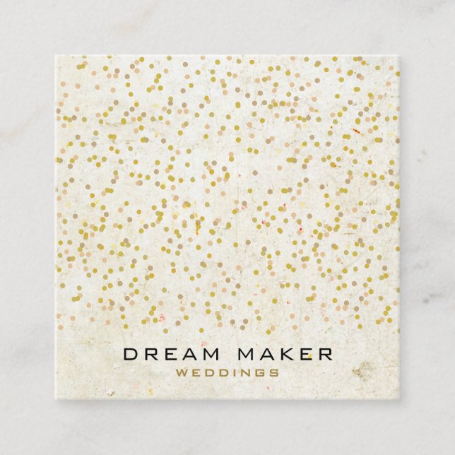 Guld Konfetti Rustik Boho Fyrkantigt Visitkort (Framsida)