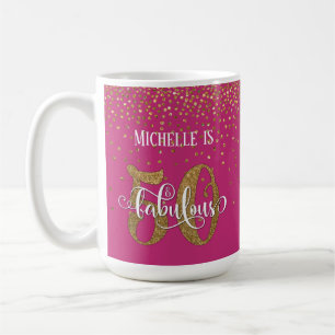 Guld Konfetti-skript 50 & Fabulous Over Shock rosa Kaffemugg