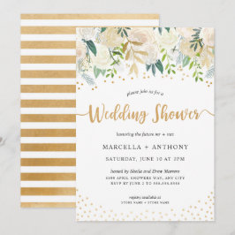 Guld-konfetti + vit Blommigt Par Inbjudningar