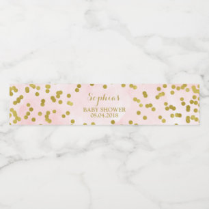 Guld- konfettibaby shower för rosa vattenfärg vattenflaska etikett