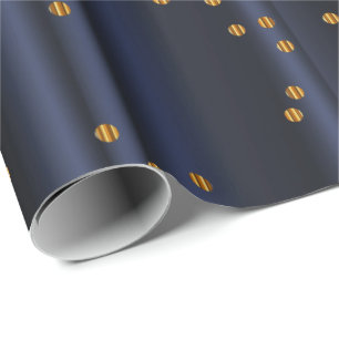 Guld- konfettipolka dots på marinblå satäng presentpapper
