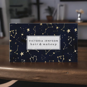 Guld konstellation, hjärtstjärna, marinblå vattenf visitkort