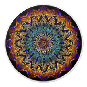 Guld, koppar, Blue Mandala Patterned Knob Knopp