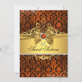 Guld koppar Damask Sweet sixteen Inbjudan