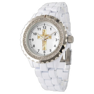 Guld Kor Anpassningsbar Rhinestone White Enamel Wa Armbandsur