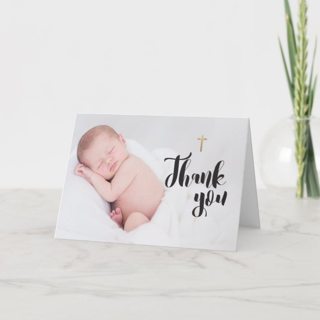 Guld Kor Baby Christening Tack för foto Kort (Framsida)