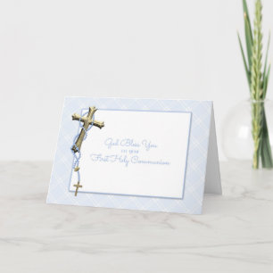 Guld Kor, Blue Rosary Pärlor, Communion Blessing Kort