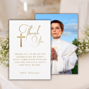 Guld Kor Calligraphy First Communion Photo Tack Kort