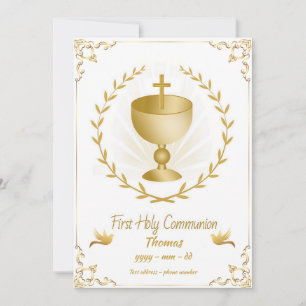 Guld Kor Chalice First Communion Inbjudningar
