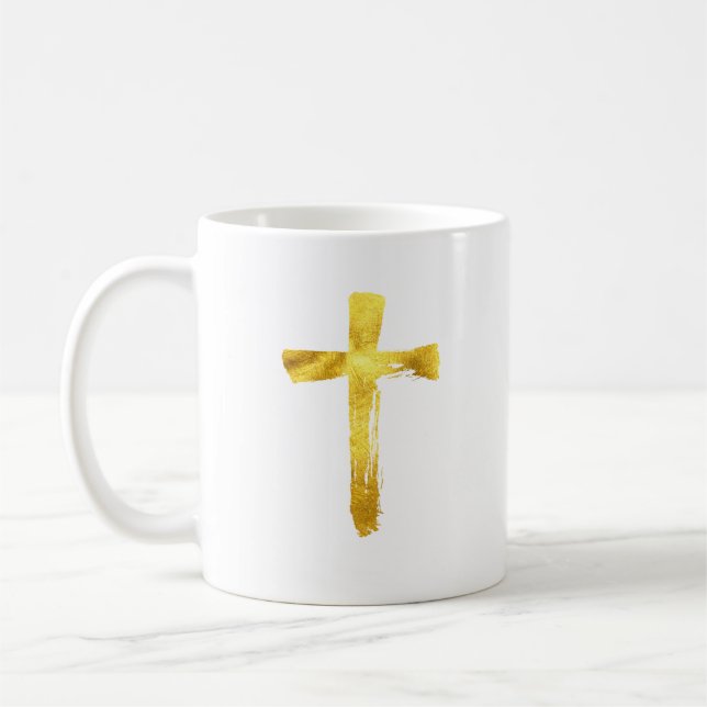 Guld Kor - Crucifixen för den kristna Religiösan Kaffemugg (Vänster)