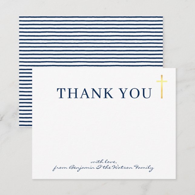 GULD KOR, den moderna heligans baptism, marinblå t Inbjudningar (Fram/baksida)