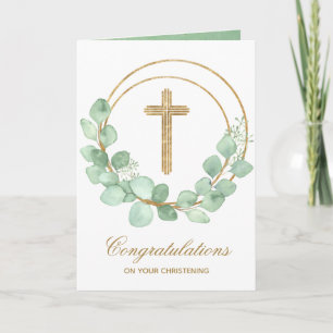 Guld Kor Eucalyptus Christening Kort