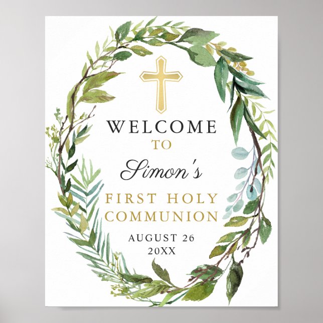 Guld Kor Greenery Wandan First Heliga Communision Poster (Framsidan)