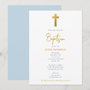 Guld Kor Hand skrev skript Boy Baptism Inbjudningar
