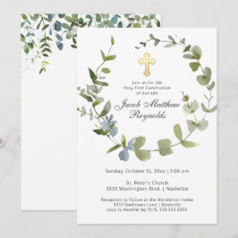 Guld Kor Heliga Communion Eucalyptus Greenery Inbjudningar