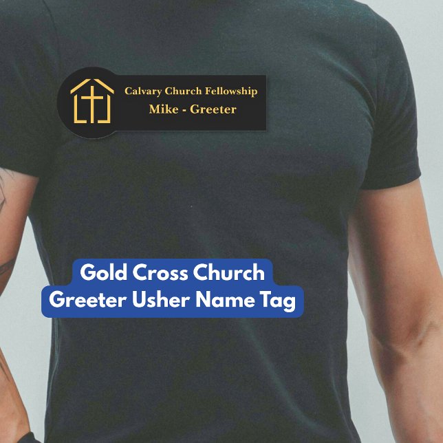 Guld Kor kyrka Greeter Usher Namn bricka Namnbricka (Gold Cross Church Greeter Usher Name Tag)