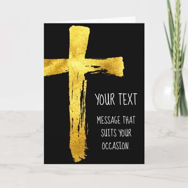 Guld Kor - Modern kristen Crucifix Helgkort (Framsida)