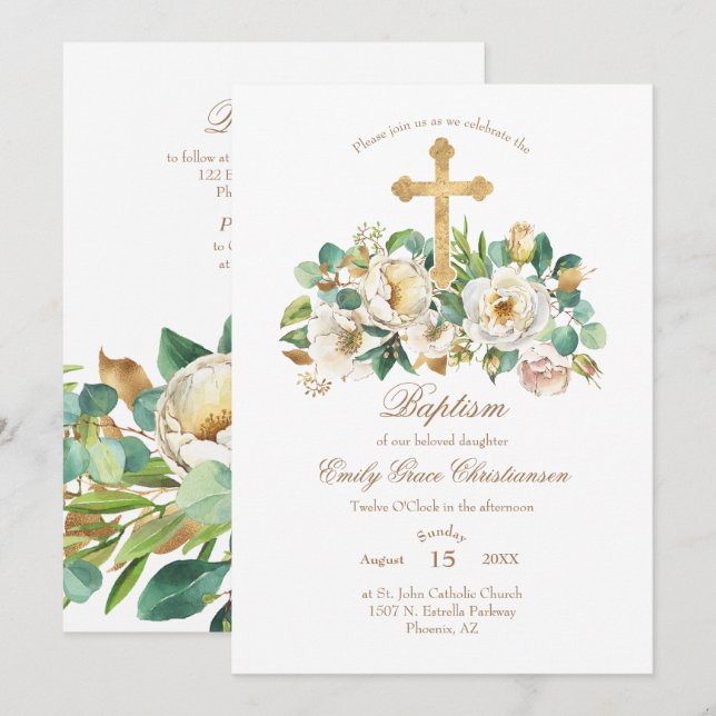 Guld Kor och blommor Inbjudningar (Fram/baksida)