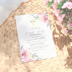 Guld Kor och målade blommor Första Heligan Kommitt Inbjudningar