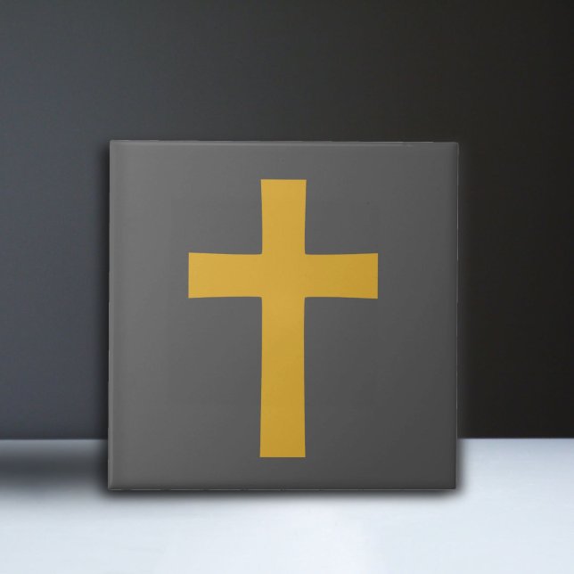 Guld Kor vid Svarta havet Kakelplatta (Gold Cross on Black Ceramic Tile)
