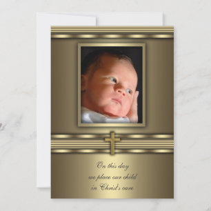 Guld Kors Baby Pojke Foto Dop Dopfest Inbjudningar