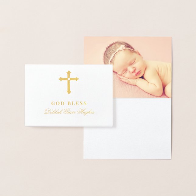 Guld kors Gud välsigna babyflicka dop Folierat Kort (Display)