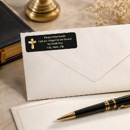 Guld Kors Klassisk Kyrko Pastor Returadress Etikett