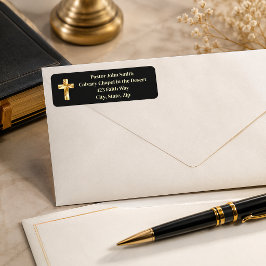 Guld Kors Klassisk Kyrko Pastor Returadress Etikett