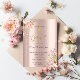 Guld Kors Pampas Gräs Blommor Dop Rose Gold Inbjudningar