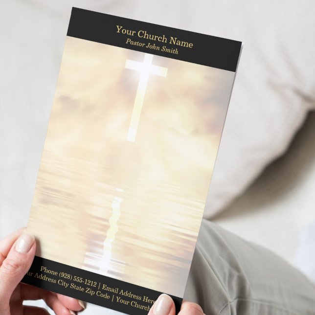 Guld Kors Reflektion Kyrka  Brevhuvud (Gold Cross Reflection Church Letterhead)