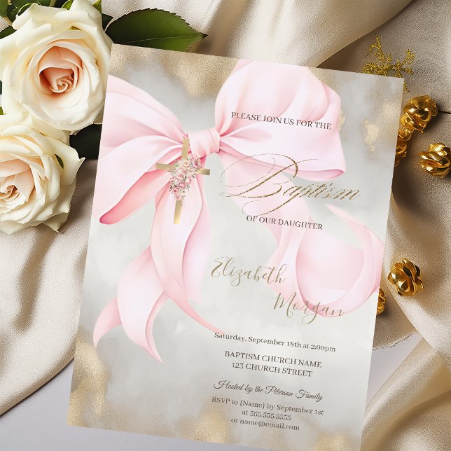 Guld kors rosa blommor slinga dop glitter guld inbjudningar (Skapare uppladdad)