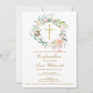 Guld Kors Vattenfärg Blommig Konfirmation Spara Datumet