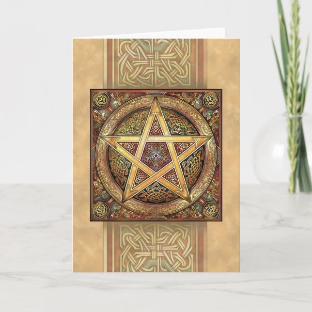 Guld- kort för Knotwork Pentaclehälsning (Framsida)
