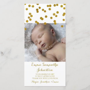 Guld- kort för tackbaby showerfoto