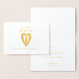 Guld Kostym Personlig Groomsman Frieri Folierat Kort